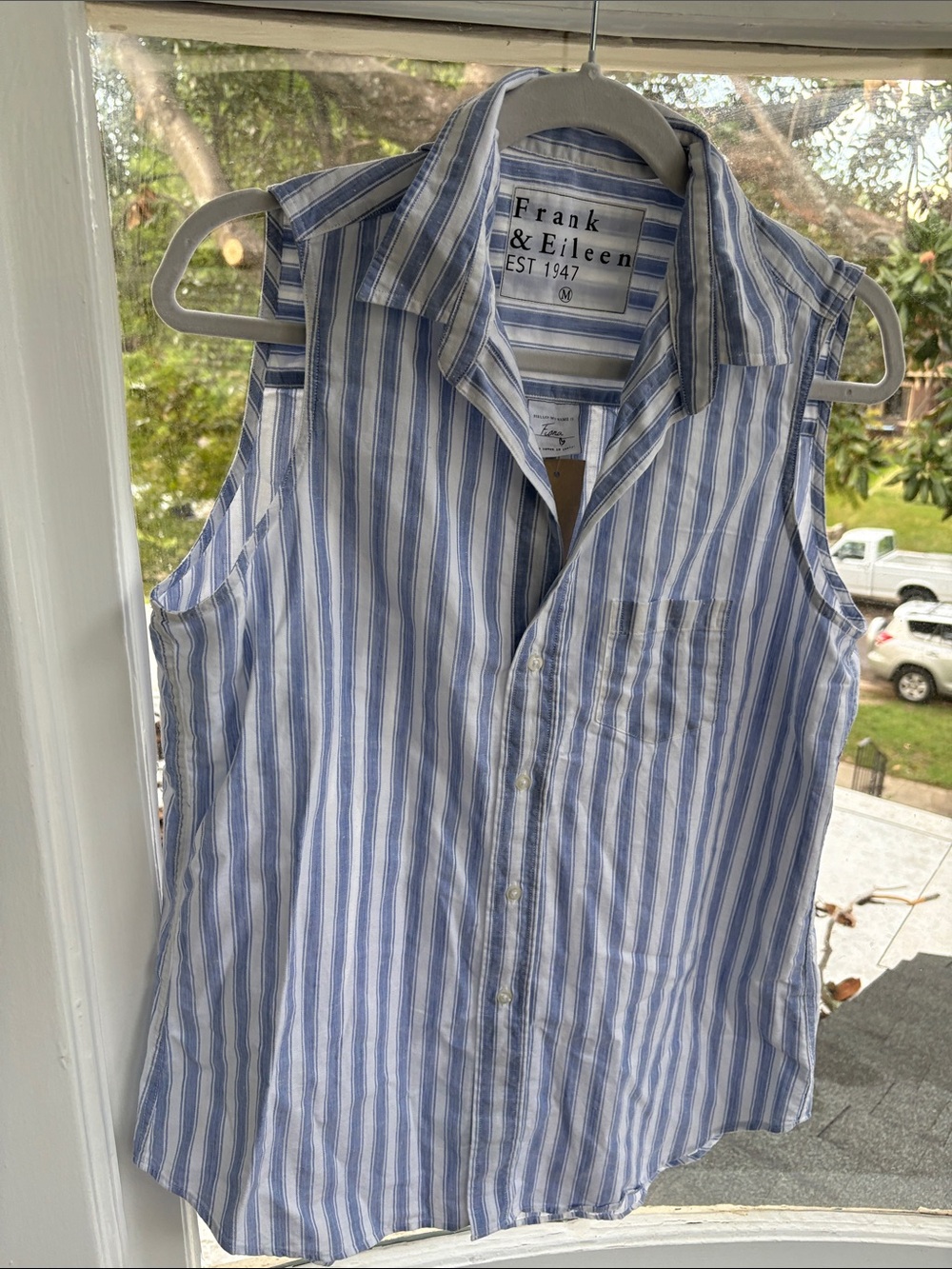 Frank & Eileen Sleeveless Button-Down Shirt - Blue and White Stripe-NWTO Size M